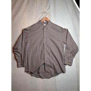 Brooks Brothers Non-Iron Button Down Shirt Mens L Regular Fit Gingham Burgundy